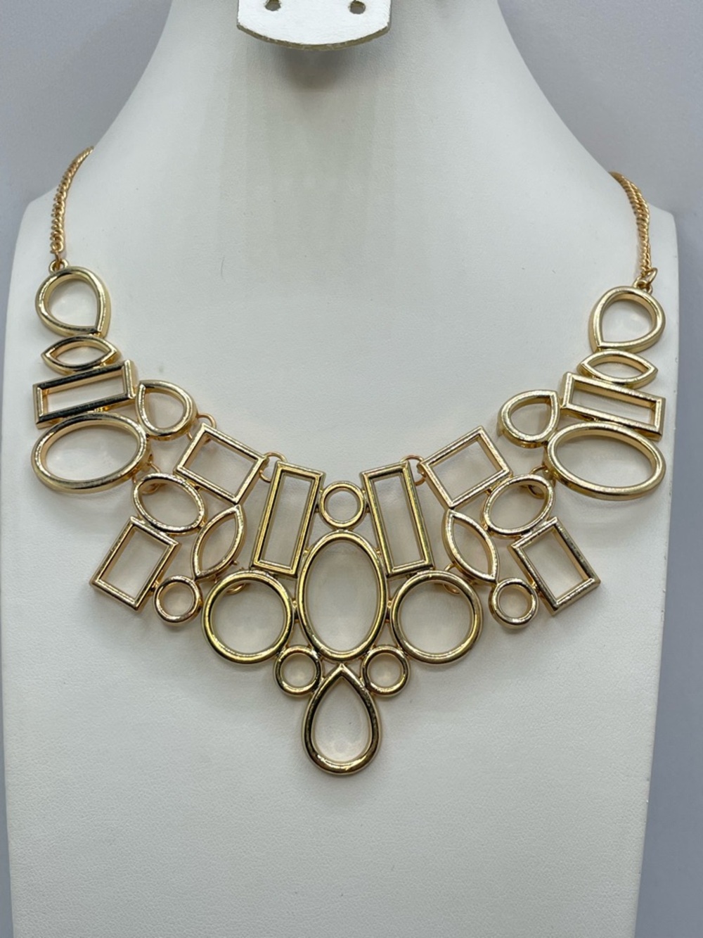 Gold Tone Geometric Statement Necklace Bold Modern Bib Adjustable